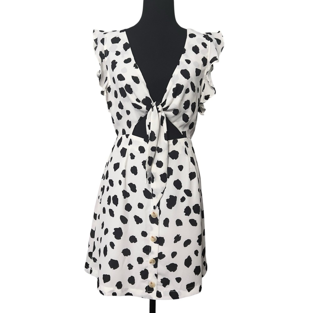 Buddy Love Twiggy Dalmatian Dress Jr.'s Medium Chiffon Black White Cut Out Front